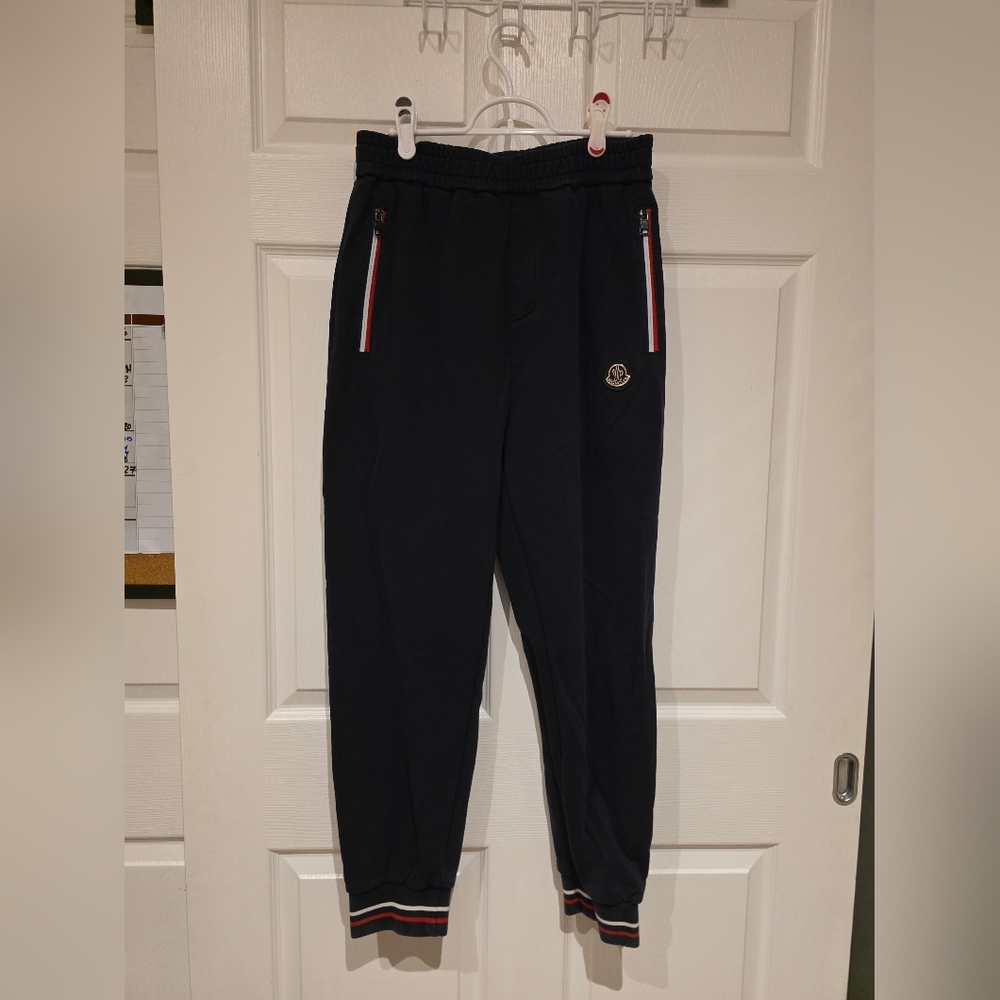Moncler Navy Joggers with Red and White Accents